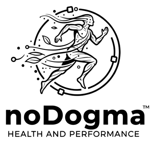 noDogma Health and Performance Logo: Läufer im Kreis mit Blättern